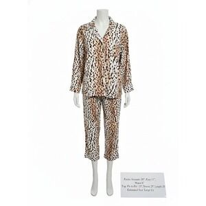 BedHead Leopard Print Pajama Set Long Sleeve Button Down Pants Women L